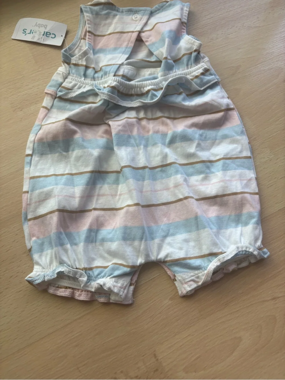 Carters baby girl 9M play suit romper one piece ruffle stripe pastel beach pool